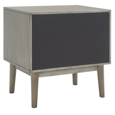 Light Grey 2-Drawer Mid-Century Nightstand with Bronze Handles