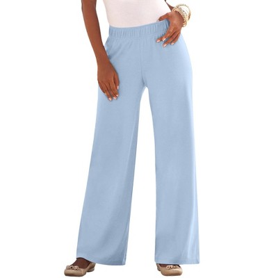 Roaman's Women's Plus Size Wide-leg Soft Knit Pant, M - Pale Blue