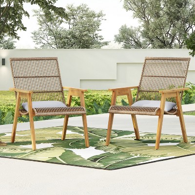 Christopher Knight Home Gaynor Outdoor Acacia Wood and Rattan Lounge Chair with Pillow(Set of 2), Brown