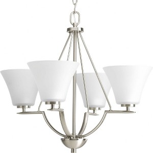 Progress Lighting Bravo 4-Light Chandelier, Brushed Nickel, White Etched Glass - 1 of 2