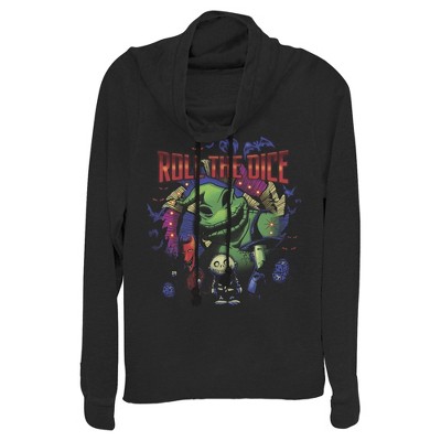 Juniors Womens The Nightmare Before Christmas Halloween Oogie Roll The Dice Cowl Neck Sweatshirt