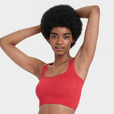 Women's Seamless Brami - Colsie™ Brilliant Red M: Solid Knit Pullover, Unlined Cup, Medium, Machine Washable
