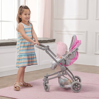 Voyage Twin Carriage Doll Stroller with Gray and Pink Fabric