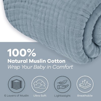 Pacific Blue Queen Muslin Cotton Cooling Throw Blanket