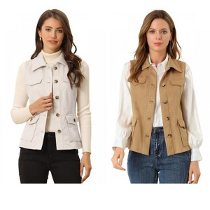 INSPIRE CHIC Women's Buttoned Sleeveless Faux Suede Utility Vest with Cargo Pocket 2 Packs - 1 of 4
