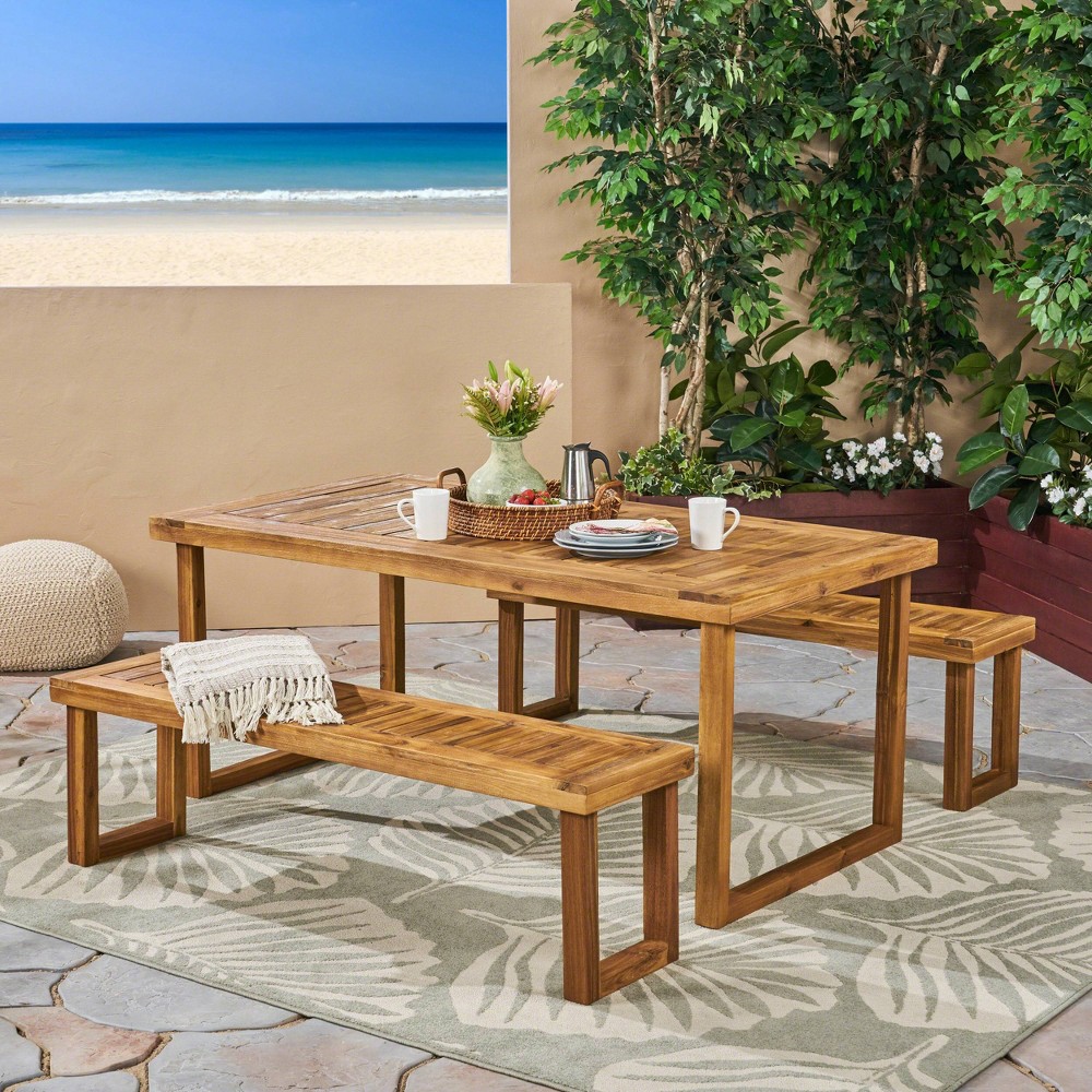 Nestor 3pc Acacia Wood Picnic Set - Natural - Christopher Knight Home