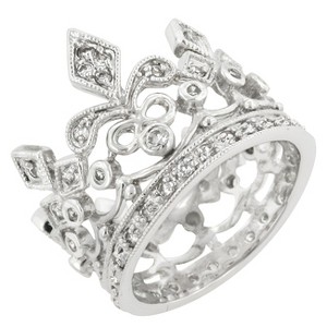 Slickblue Women's Clear Cubic Zirconia Crown Eternity Ring, Baroque Style, Size 5-11, Rhodium Plated - 1 of 4