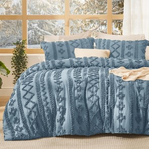 Tufted Boho Comforter Set Bed Set GentleSoft Farmhouse Shabby Chic Embroidery Bedding - 1 of 4