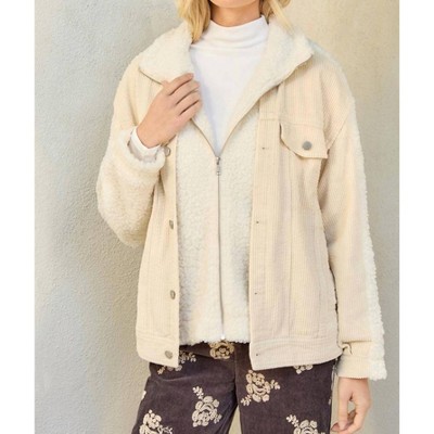 Women's Corduroy Mixed faux-shearling Jacket - mystree