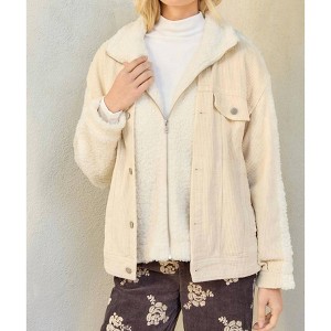 Women's Corduroy Mixed faux-shearling Jacket - mystree - 1 of 3