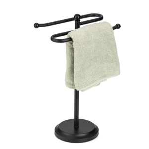 J&V TEXTILES Classical Steel Towel Rack Holder Stand with 2 Hanging Rings for Bathroom Vanity Countertops - Space Saving Hand Towel Holder - 1 of 4