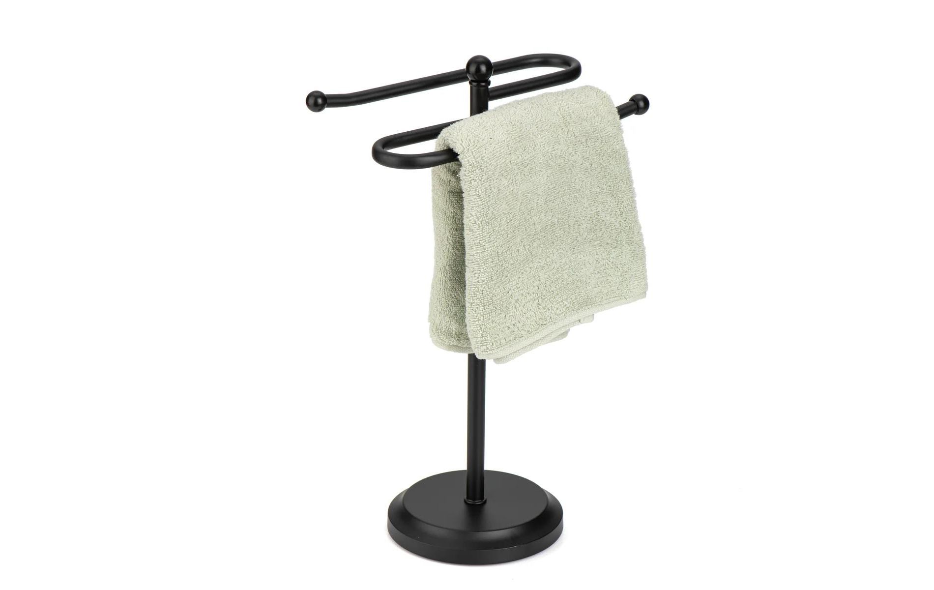 J&V TEXTILES Classical Steel Towel Rack Holder Stand with 2 Hanging Rings for Bathroom Vanity Countertops - Space Saving Hand Towel Holder