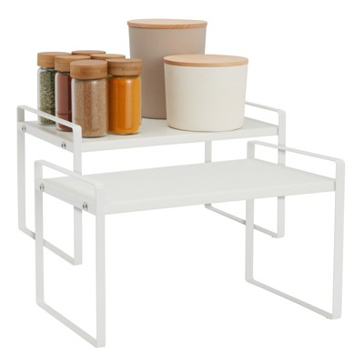 Juvale 2 Pack Kitchen Shelf Stands for Cabinet Organization, Countertop Storage, Metal Riser for Plates, White, 13 x 8 x 9 In