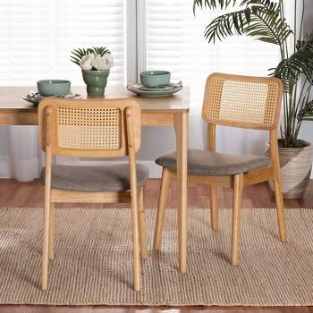Baxton Studio 2pc Dannon Fabric and Wood Dining Chairs Gray/Natural Oak/Light Brown