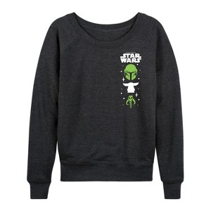 Women's - Star Wars - The Mandalorian Mando Icons Lightweight French Terry Wide Neck Long Sleeve Graphic Shirt - 1 of 4