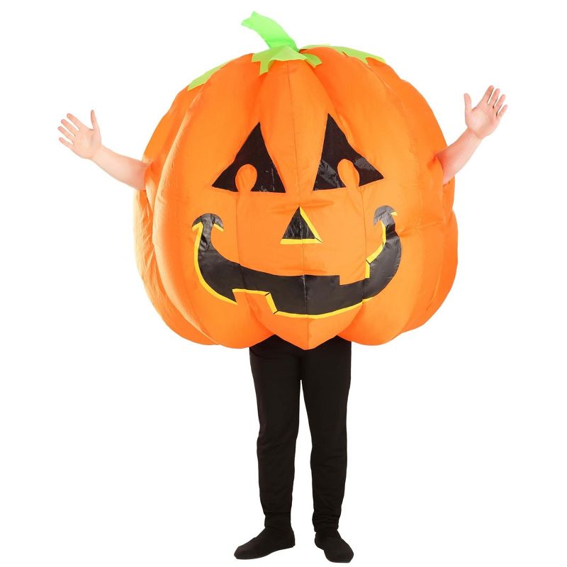 HalloweenCostumes.com One Size Fits Most   Adult's Grinning Inflatable Pumpkin Costume, Black/Orange/Green, 1 of 4