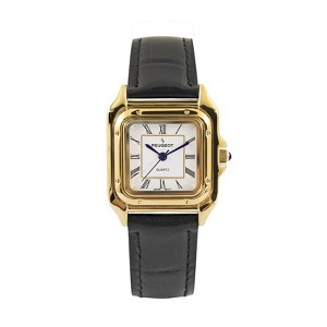 Peugeot Women's 14K Gold-Plated 32mm Tank Shape Black Leather Strap Watch - 1 of 2