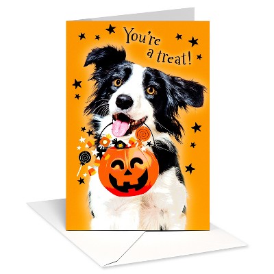 Halloween Card for Kids' Playful Dog and Candy