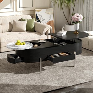 ALEXOUN 47.2’’ Oval Coffee Table with Marble-Patterned Rotating Tray,Hidden Storage & Easy Assembly - for Living Room,Home Office & Small Spaces - 1 of 4