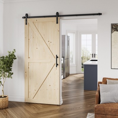 Nature Finished Wood Sliding Barn Door with Hardware Kit
