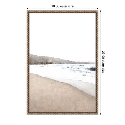 Serene Coastal Watercolor Beach Scene on Canvas with Bronze Frame