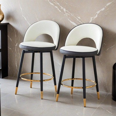 Set of 2,360 ° rotatable bar chair.Modern PU comfortable upholstered bar chair with smooth and beautiful black metal legs - Leovsnove
