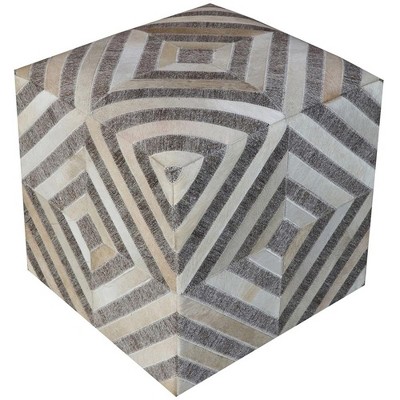 Moti Nyla Ottoman Pouf Gray/Beige Upholstered 18