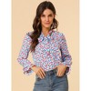 Allegra K Women's Floral Tie V Neck Chiffon Ruffle Trumpet Sleeve Blouse - 3 of 4