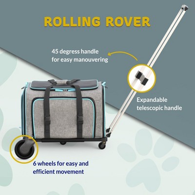 Gray and Blue Expandable Rolling Pet Carrier with Mesh Windows