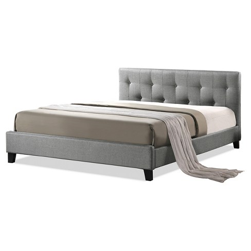 Queen Annette Linen Modern Bed With Upholstered Headboard Gray