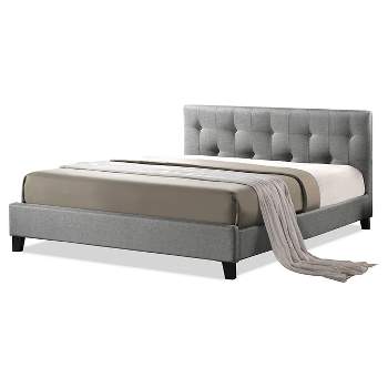 Queen Annette Linen Modern Bed with Upholstered Headboard Gray - Baxton Studio