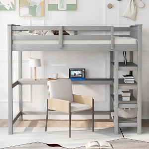 NicBex Twin/Full Size Loft Bed with Under-bed Desk & Storage,Space-Saving Study & Sleep Loft Bed with Shelves,Loft Bed for Kids,Teen,Adults - 1 of 4