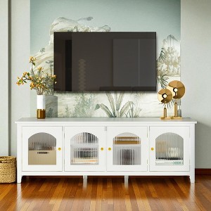 71 Inch Antique TV Stand with Glass Doors, Solid Wood Frame, Metal Handles, Storage Cabinets, Entertainment Console Cabinet for Living Room - 1 of 4