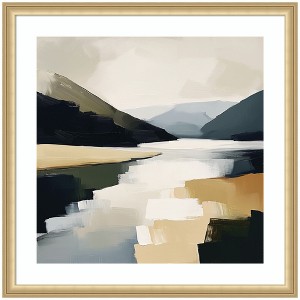 Kate and Laurel Framed Art Mountain Lake Modern Abstract Landscape by The Creative Bunch Studio, 26x26, Florence Gold - 1 of 4