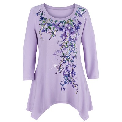 Collections Etc Hummingbird Garden Sequin Details Sharkbite Tunic