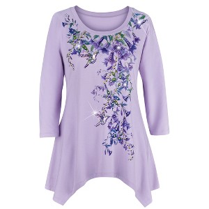 Collections Etc Hummingbird Garden Sequin Details Sharkbite Tunic - 1 of 4
