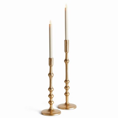 Plum & Post Nicholas Taper Holders, Set of 2 - Gold Cast Aluminum