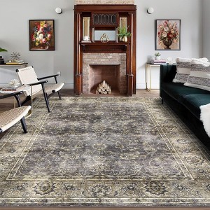Washable Rug Area Rug Vintage Floral  - Non-Slip Low Pile Stain Resistant Carpet for Living Room & Dining - 1 of 4