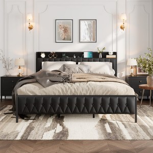 Bed Frame with Fast Charging Station | Upholstered Platform Bed with 12" Underbed Storage & Metal Frame | Noise-Free Easy Assembly Bed Frame - 1 of 4