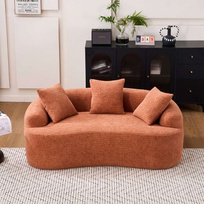 Compact Design Curved Loveseat Sofa, Couch for Apartments, Full Compression Foam Filling Sofa with Chenille Cover-Baofuwish