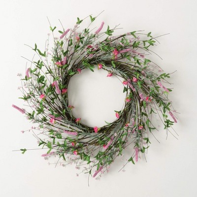 Sullivans Artificial Spring Blossom Wreath 25"H; Pink
