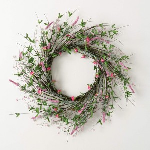 Sullivans Artificial Spring Blossom Wreath 25"H; Pink - 1 of 3