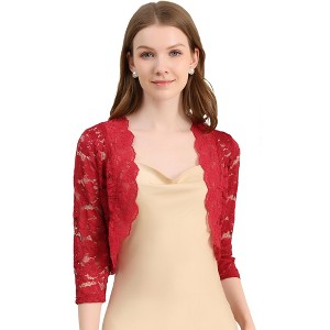 INSPIRE CHIC Women's Elegant 3/4 Sleeve Sheer Floral Lace Open Front Crop Shrug - 1 of 4
