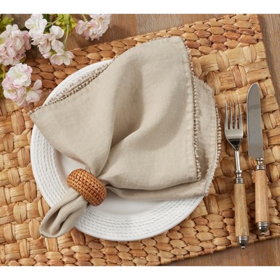 Saro Lifestyle Linen Pompom Dinner Napkins - Thumbnail 3