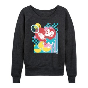 Women's - Disney - Minnie Tennis Color Block Lightweight French Terry Wide Neck Long Sleeve Shirt - 1 of 4