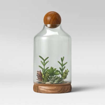 6" Wide Recycled Glass/Wood Terrarium Blue - Smith & Hawken™