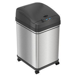 iTouchless Rolling Sensor Kitchen Trash Can with Wheels, Pet Lock, and AbsorbX Odor Filter 8 Gallon Silver Stainless Steel - 1 of 4