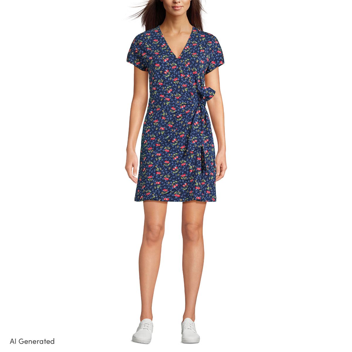 Lands' End Women's Cotton Modal V Neck Mini Wrap Dess