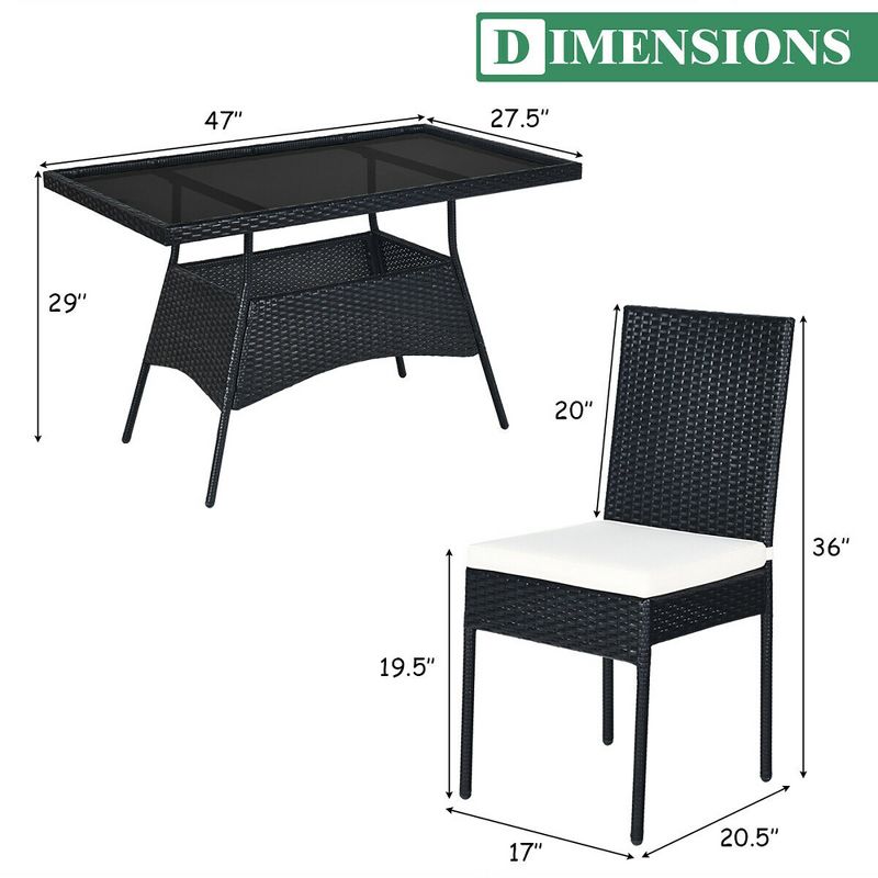 Costway 5PCS Patio Rattan Dining Set Cushioned Chair Table w/Glass Top Garden Furniture, 5 of 11