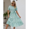 Women's Summer Puff Short Sleeve Smocked Midi Dress with Elastic Waist and Tiered A Line Maxi Design - 4 of 4